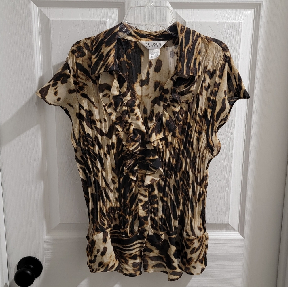Allison Taylor Button Down Leopard Blouse (Sz L)